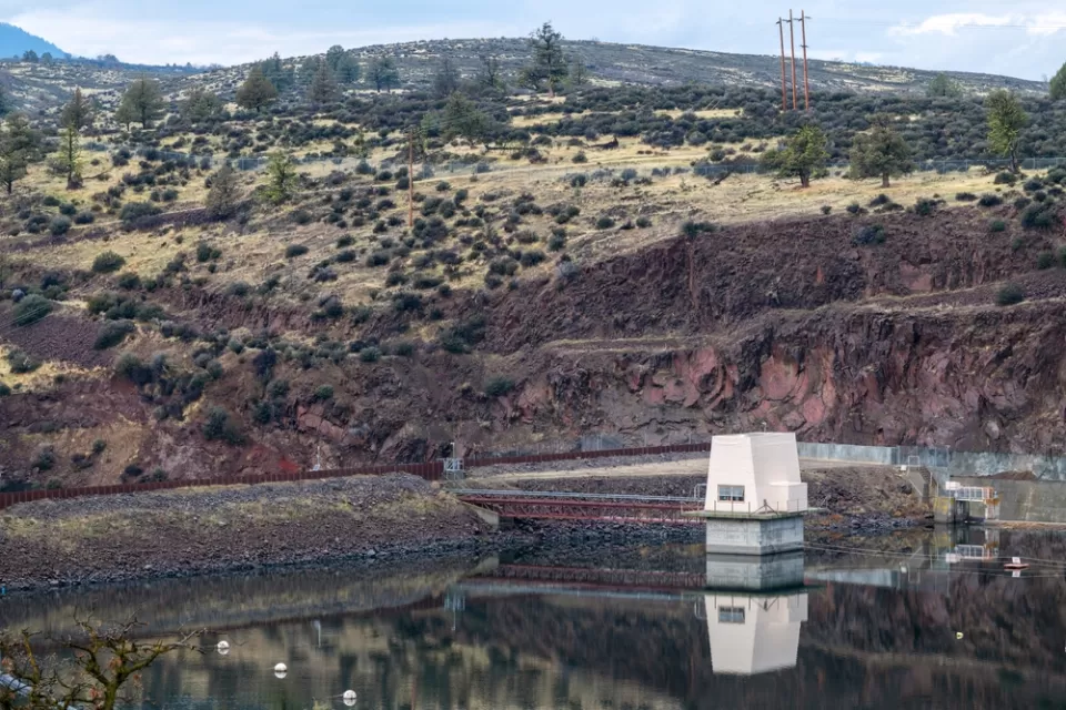 A small dam located in a rural location.